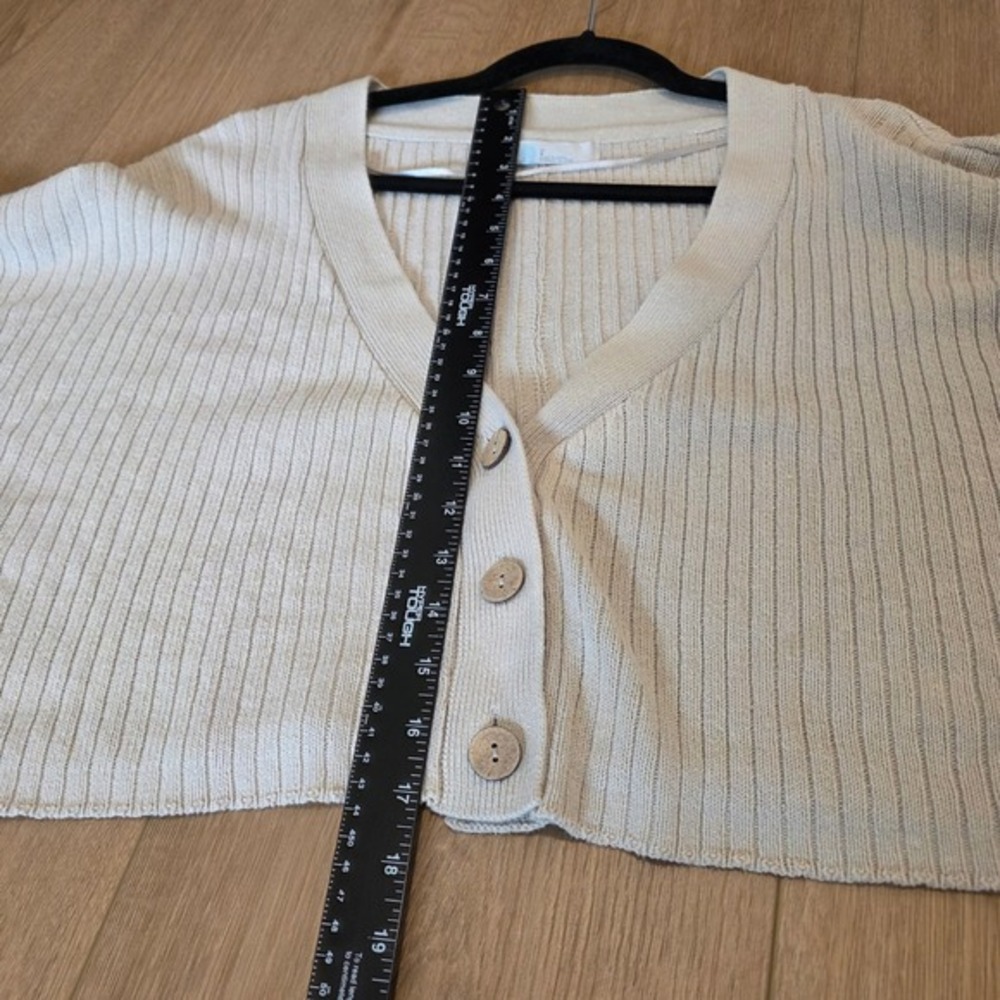 Free People FP Beach Ribbed Cropped Cardigan Sweater Beige Large Balloon Sleeve - Picture 10 of 12